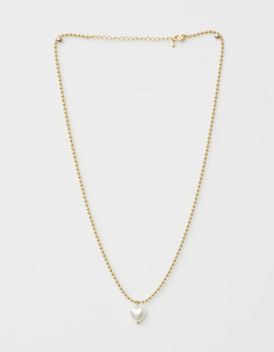 Gold Pearl Heart Ball Necklace
