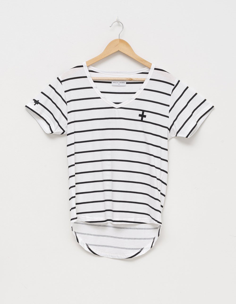 Black and white striped discount v neck t shirt